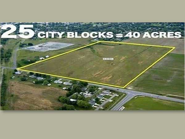 25 City Blocks = 40 Acres